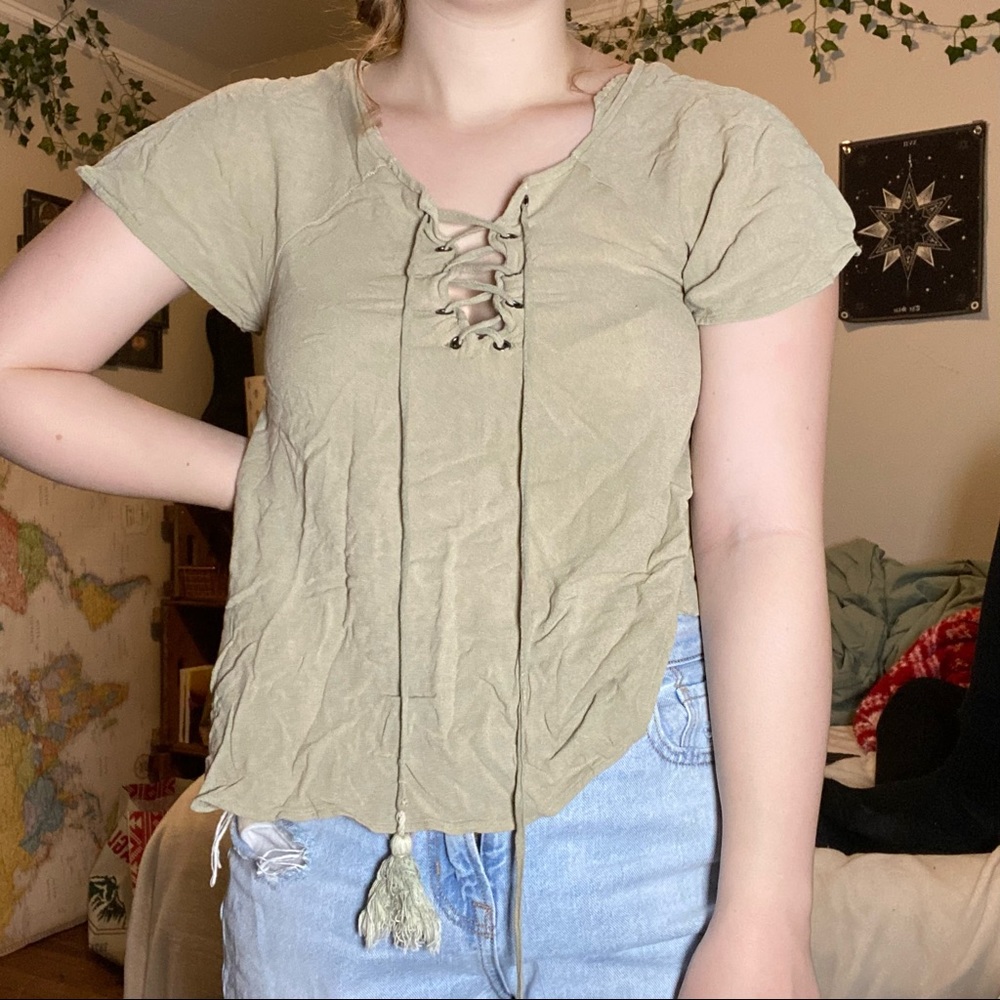 Paper Crane Tie Up Flowy Shirt